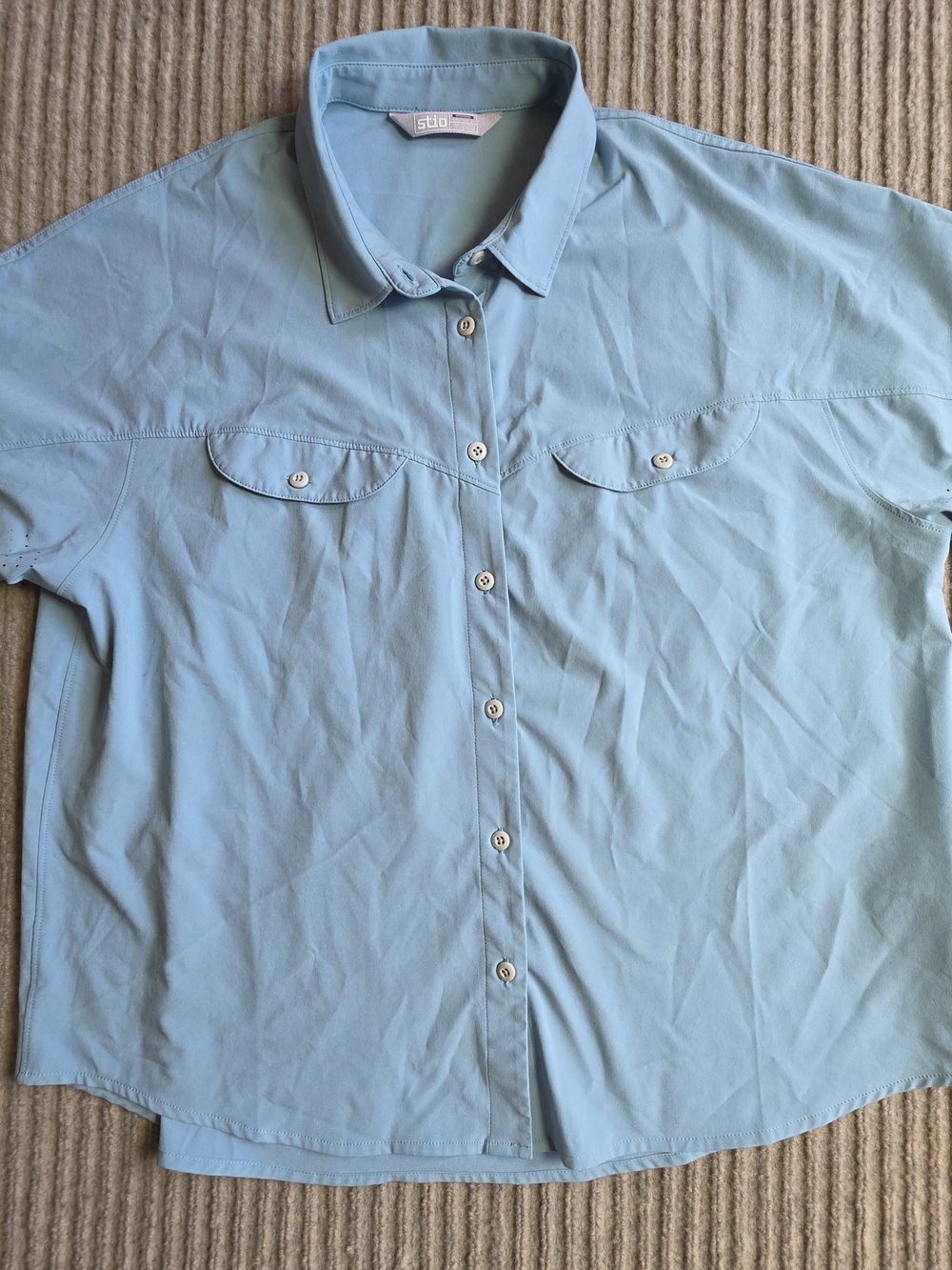 Stio Shifter Shirt Womens Large Short Sleeve Light Blue Hiking Outdoor